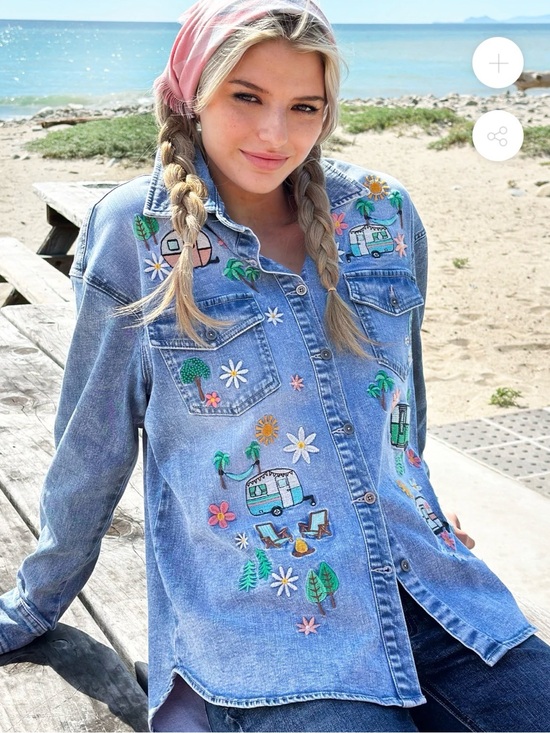 Billy T Tops - Billy T Demin Camper Embroidered Shirt size XL